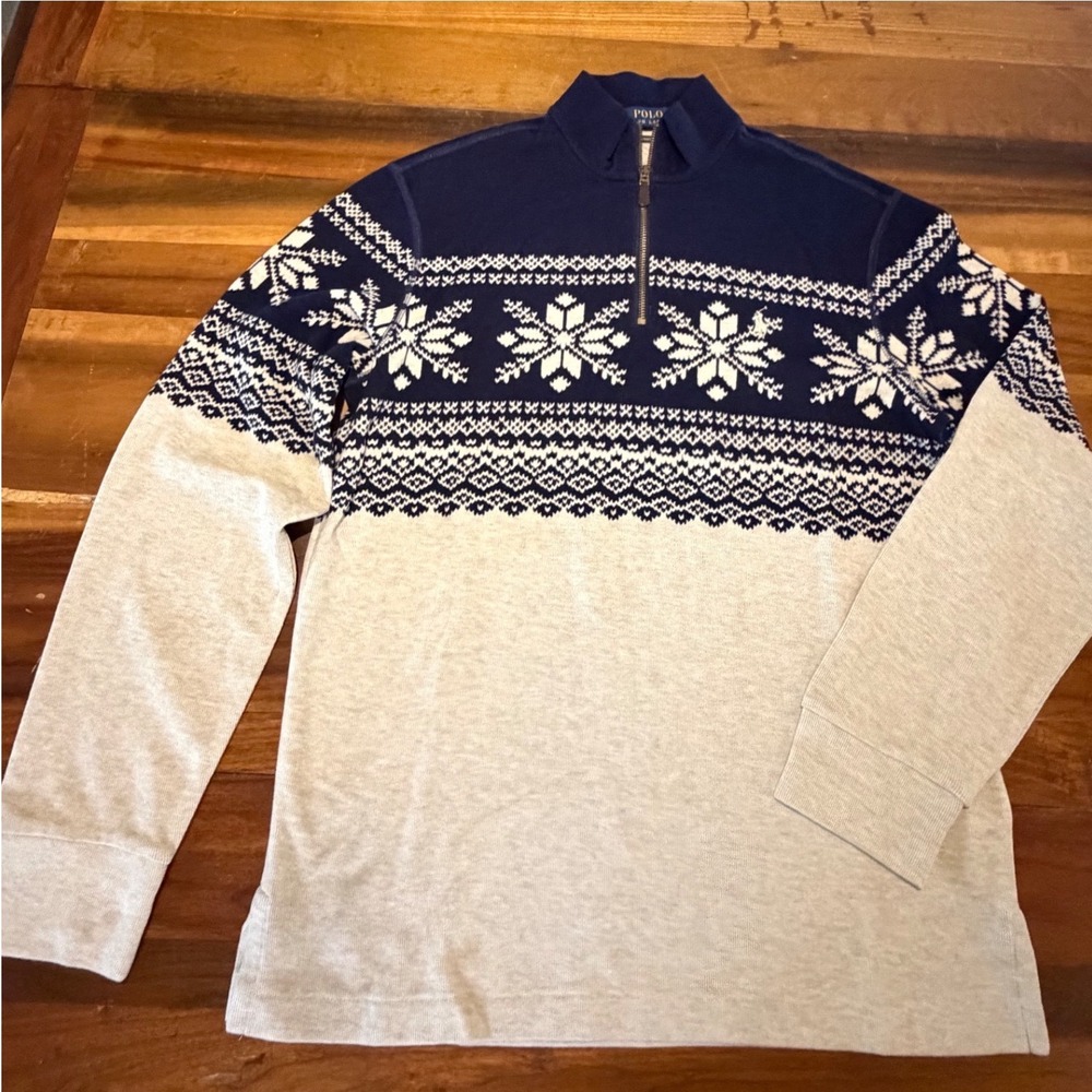 Polo Ralph Lauren Estate Rib Quarter Zip Snowflake Fair Isle Pullover Mens Small